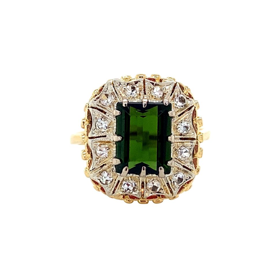 Vintage 18K Gold Cluster Ring with Tourmaline and Spinel
