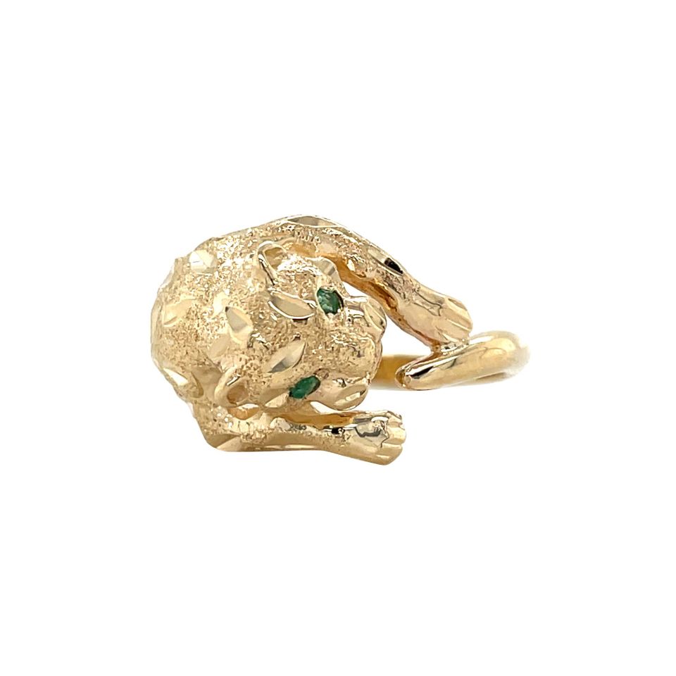 Vintage 14K Gold Panther Ring with Emerald