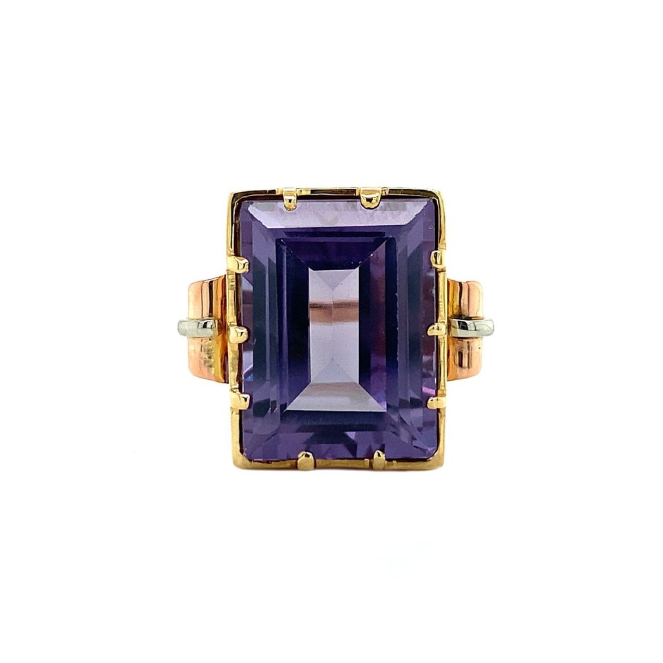 Vintage 14K Tricolor Gold Ring with Synthetic Sapphire