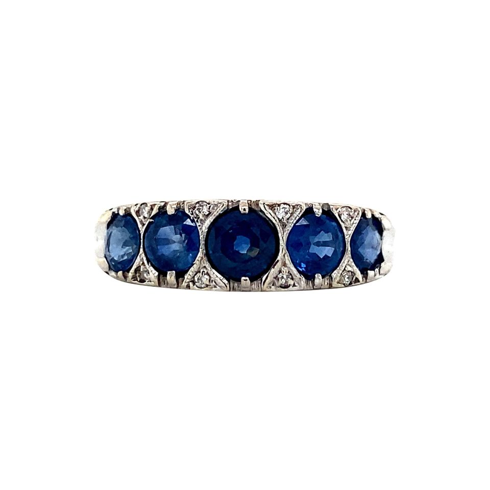 Vintage 14K White Gold Ring with Sapphire and Diamond