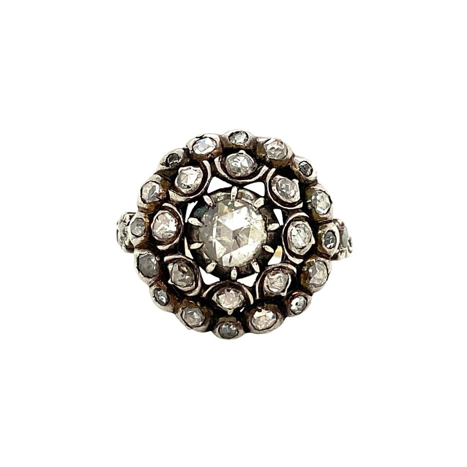 Vintage 14K Gold Cluster Ring with Rose Cut Diamond
