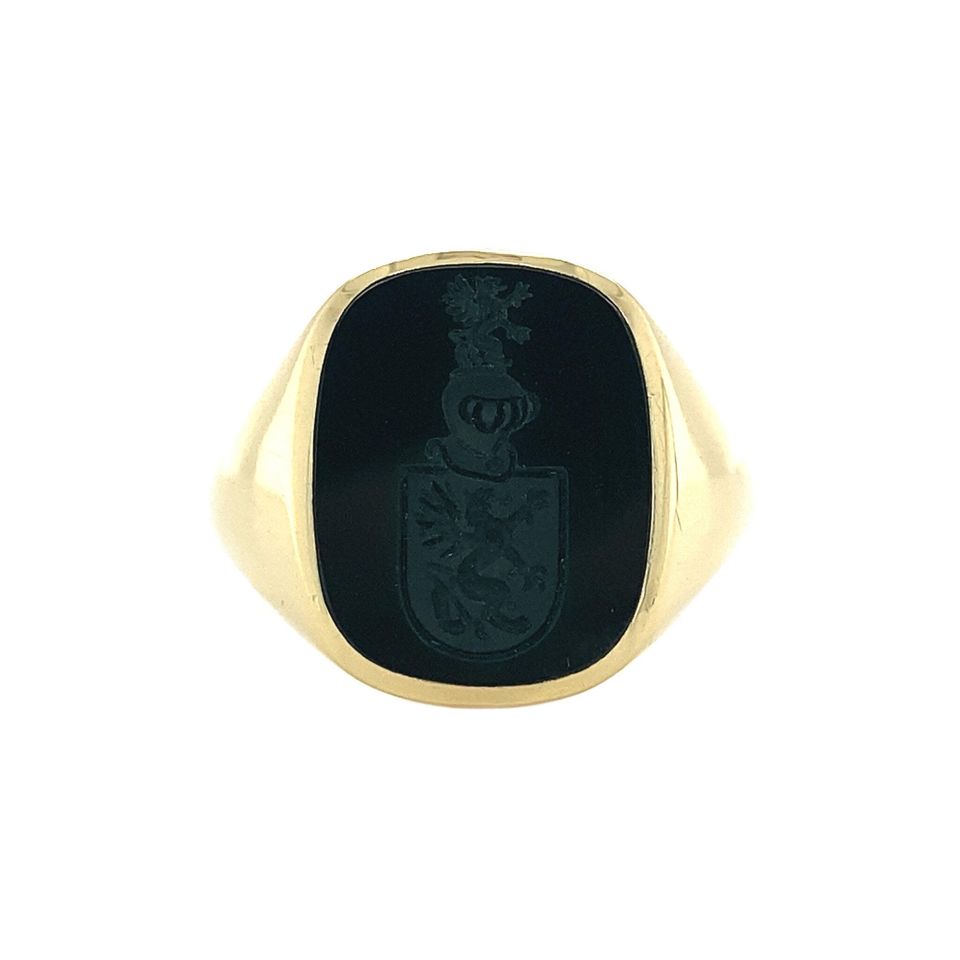 Vintage 14K Gold Signet Ring with Green Layered Stone