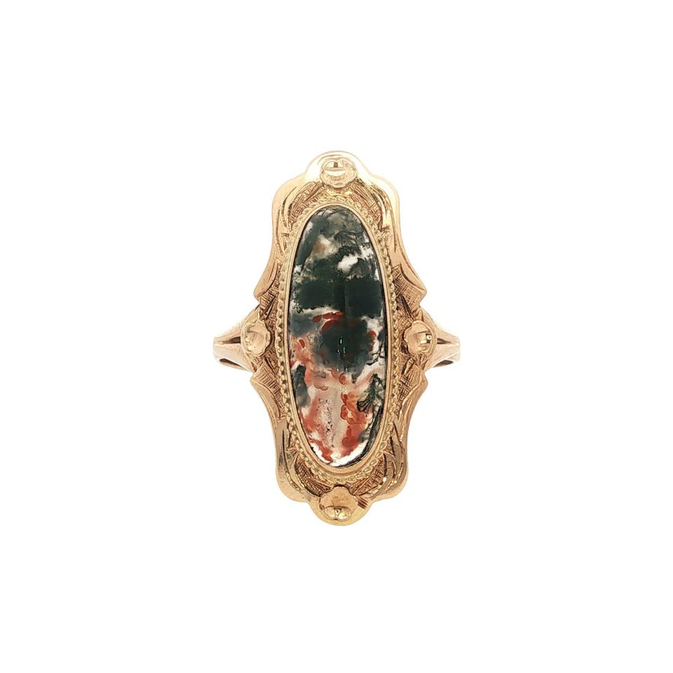 Vintage 14K Gold Ring with Moss Agate