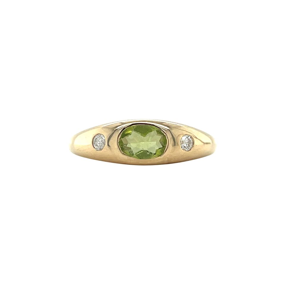 Vintage 14K Gold Ring with Peridot and Diamond