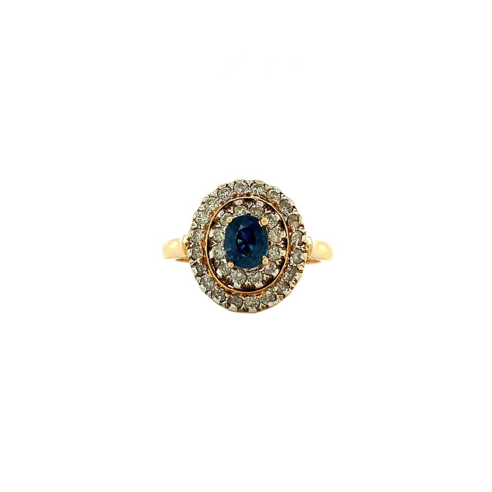Vintage 18K Gold Ring with Sapphire and Diamond