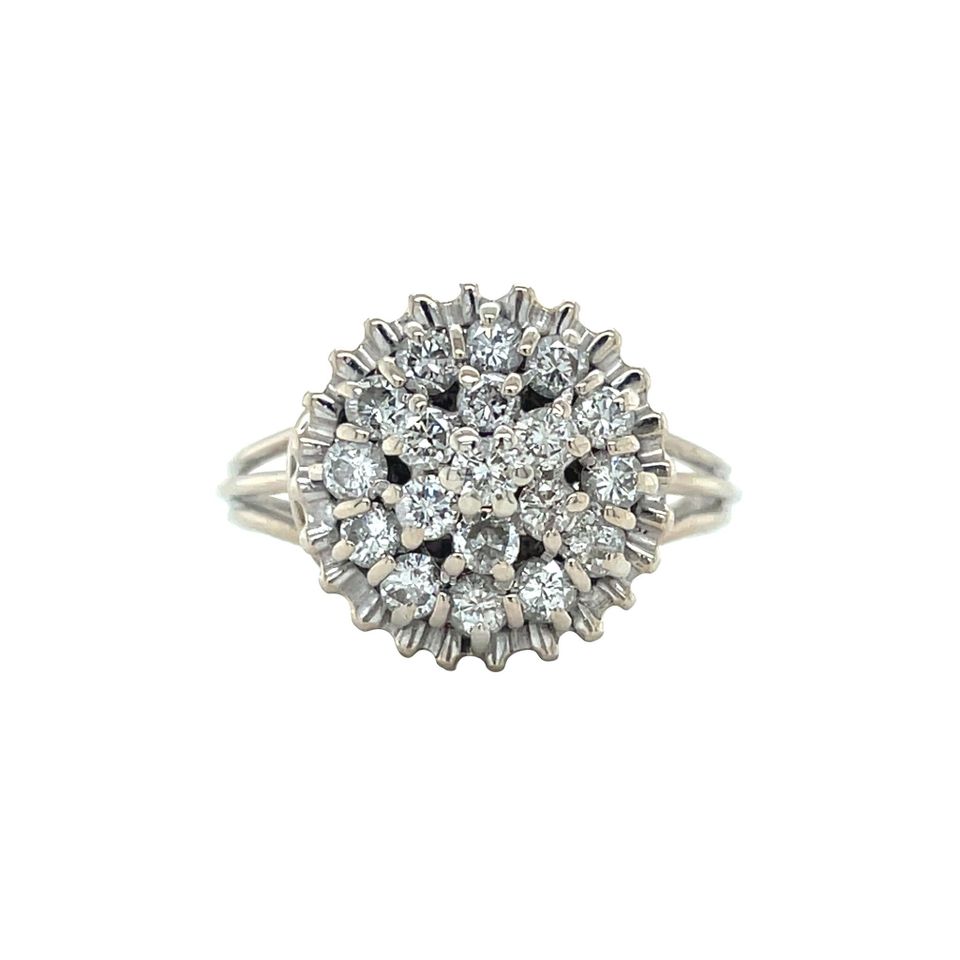 Vintage 14K White Gold Cluster Ring with Diamond