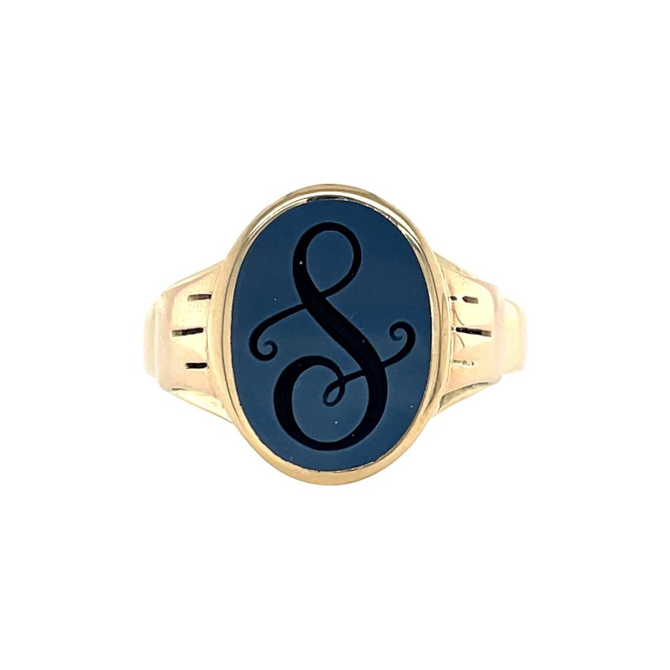 Vintage 14K Gold Signet Ring with Blue Layered Stone