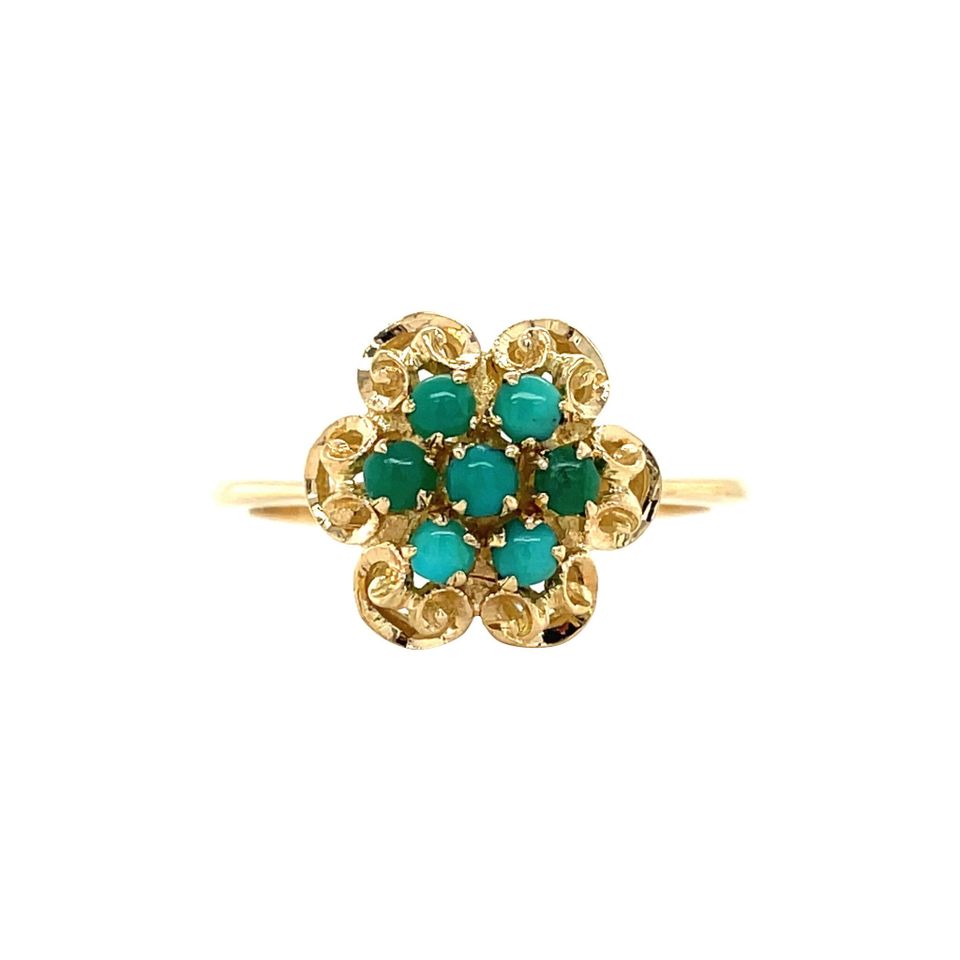 Vintage 18K Gold Cluster Ring with Turquoise