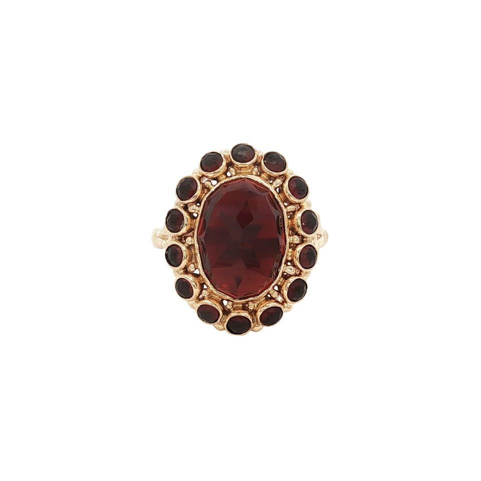 Vintage 14K Gold Cluster Ring with Garnet