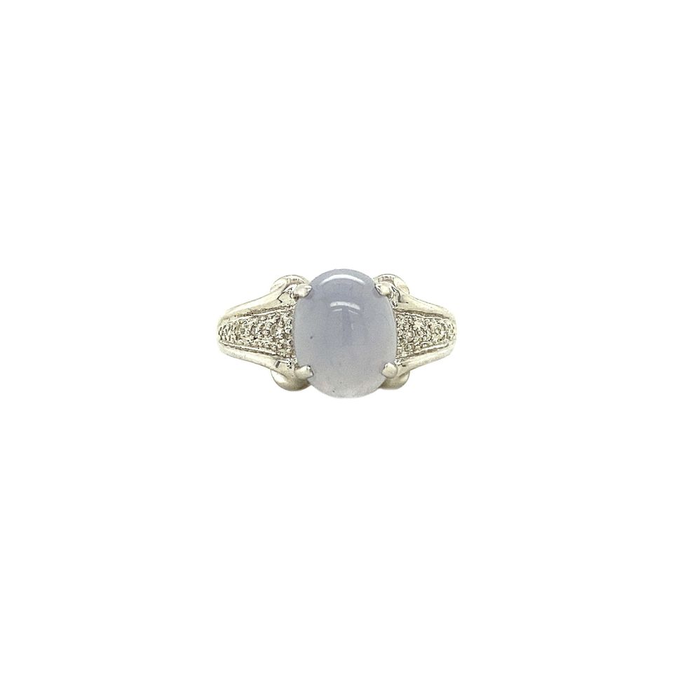 Vintage 14K White Gold Ring with Moonstone and Diamond