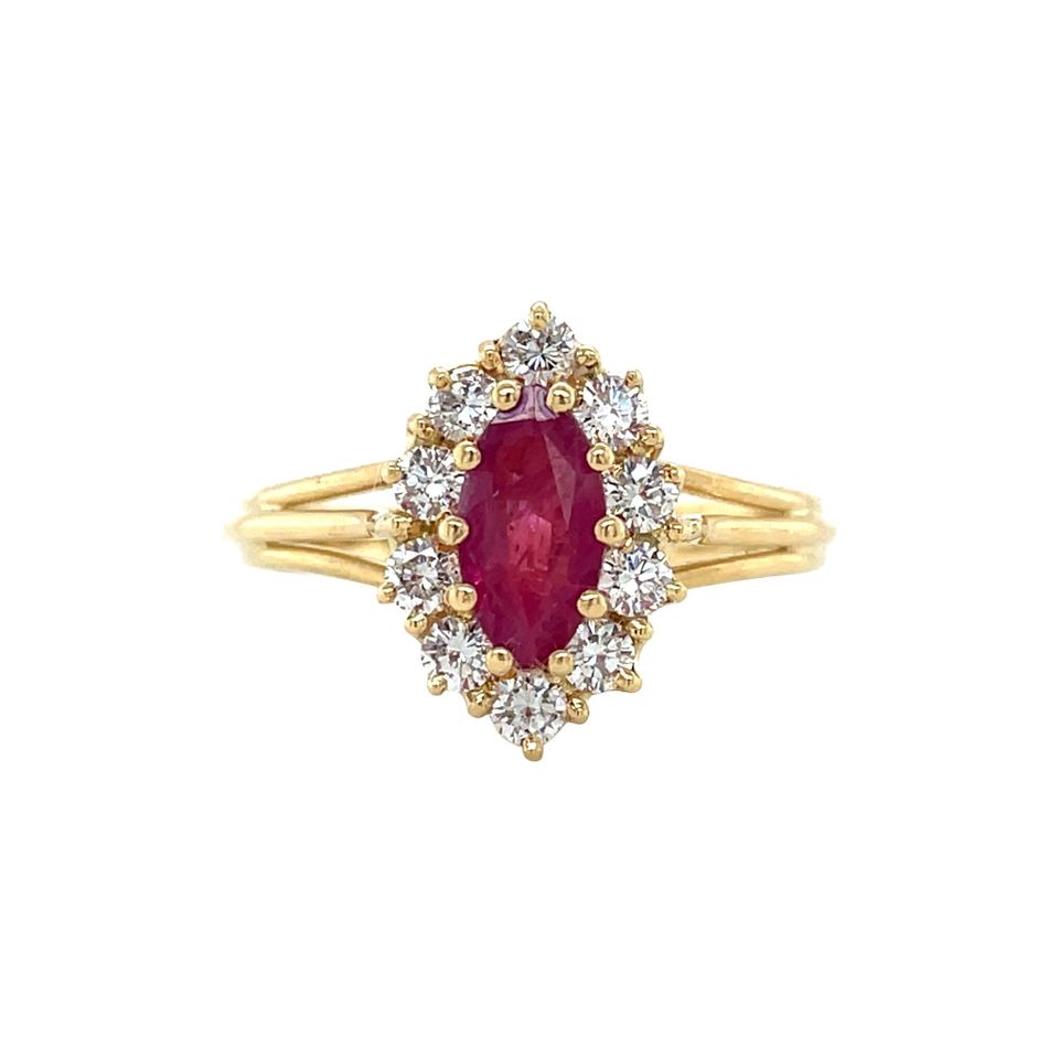 Vintage 14K Gold Cluster Ring with Ruby and Diamond