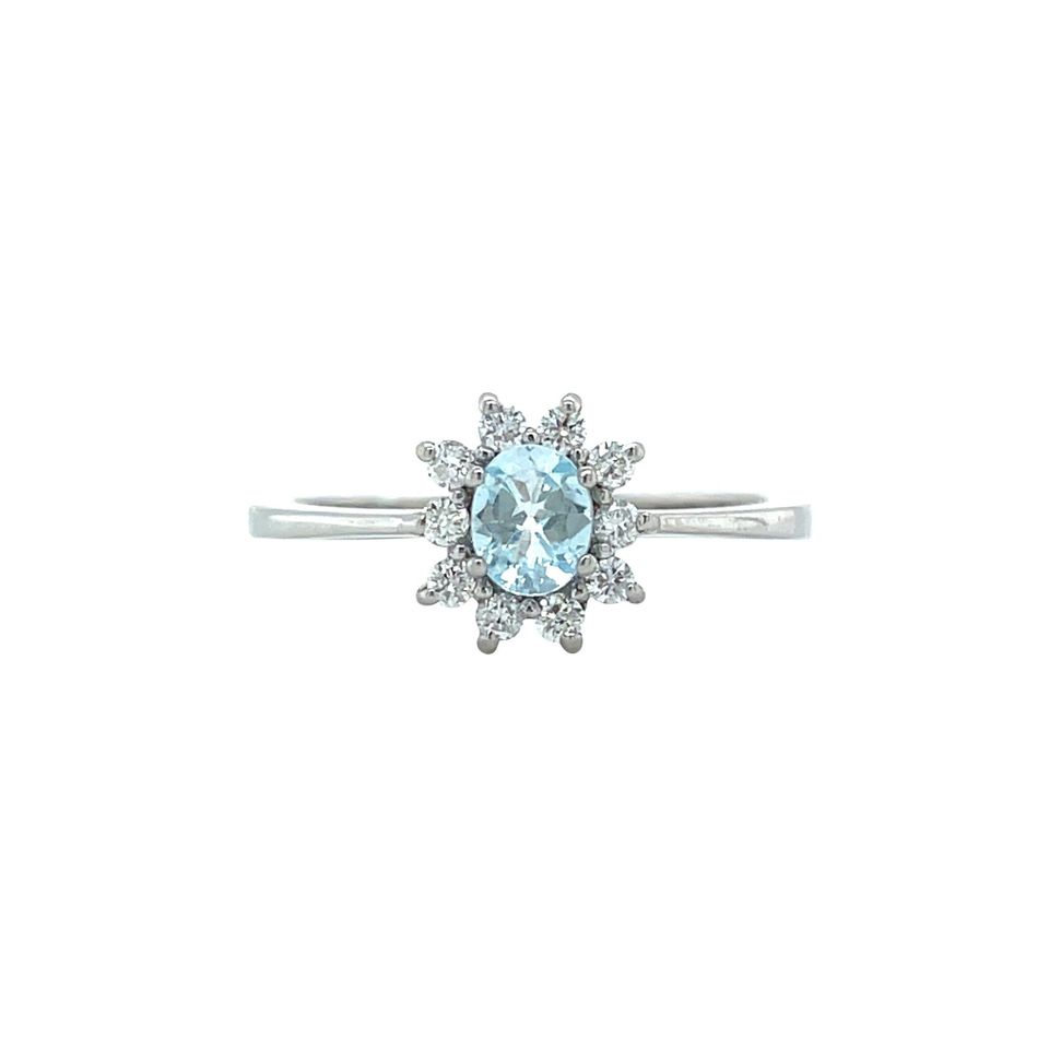 Vintage 14K White Gold Cluster Ring with Topaz and Diamond