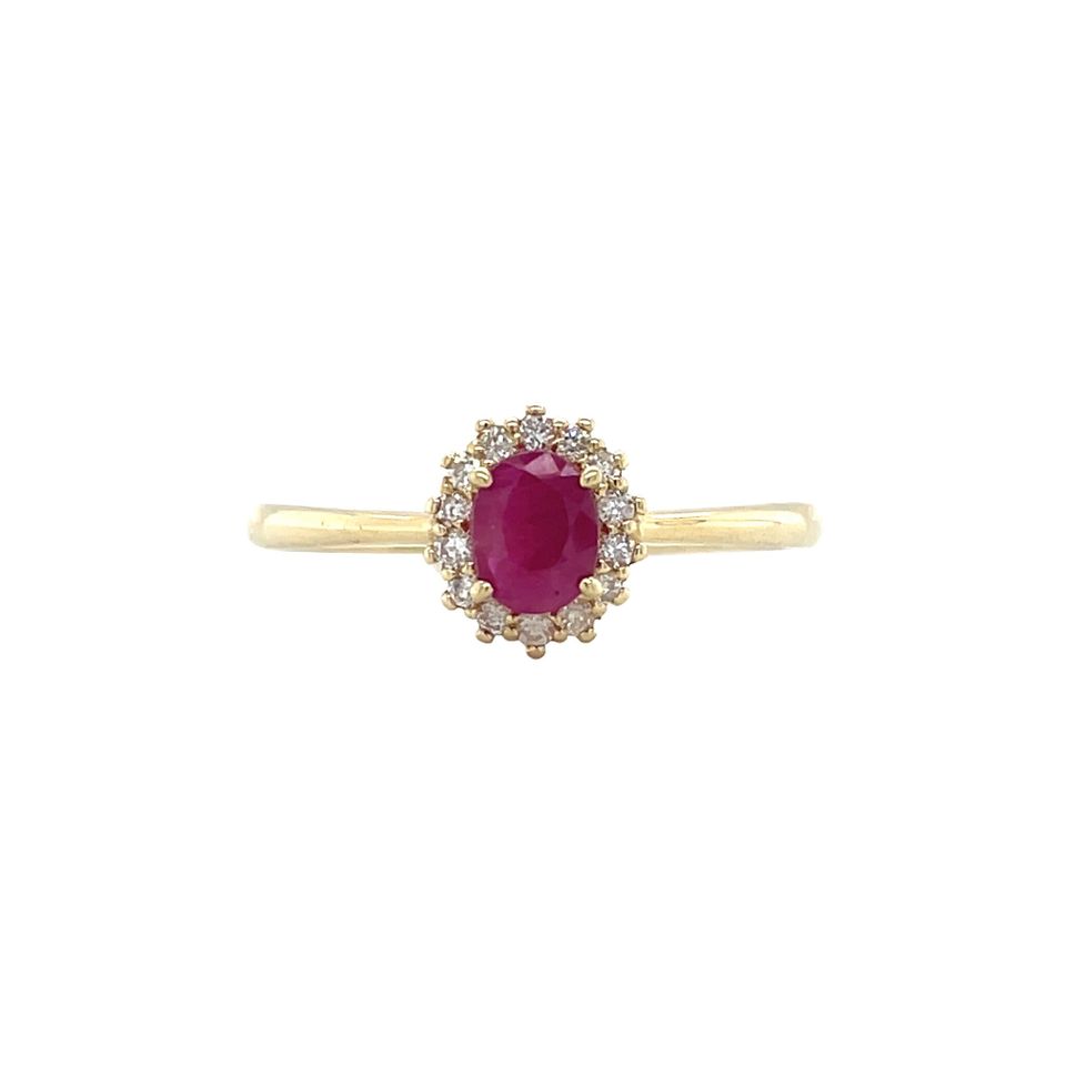 Vintage 14K Gold Cluster Ring with Ruby and Diamond