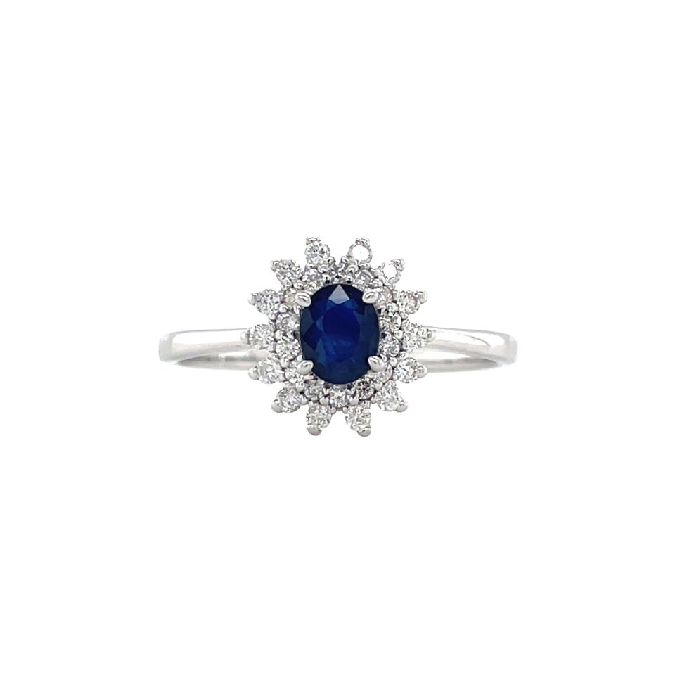 Vintage 14K White Gold Cluster Ring with Sapphire and Diamond