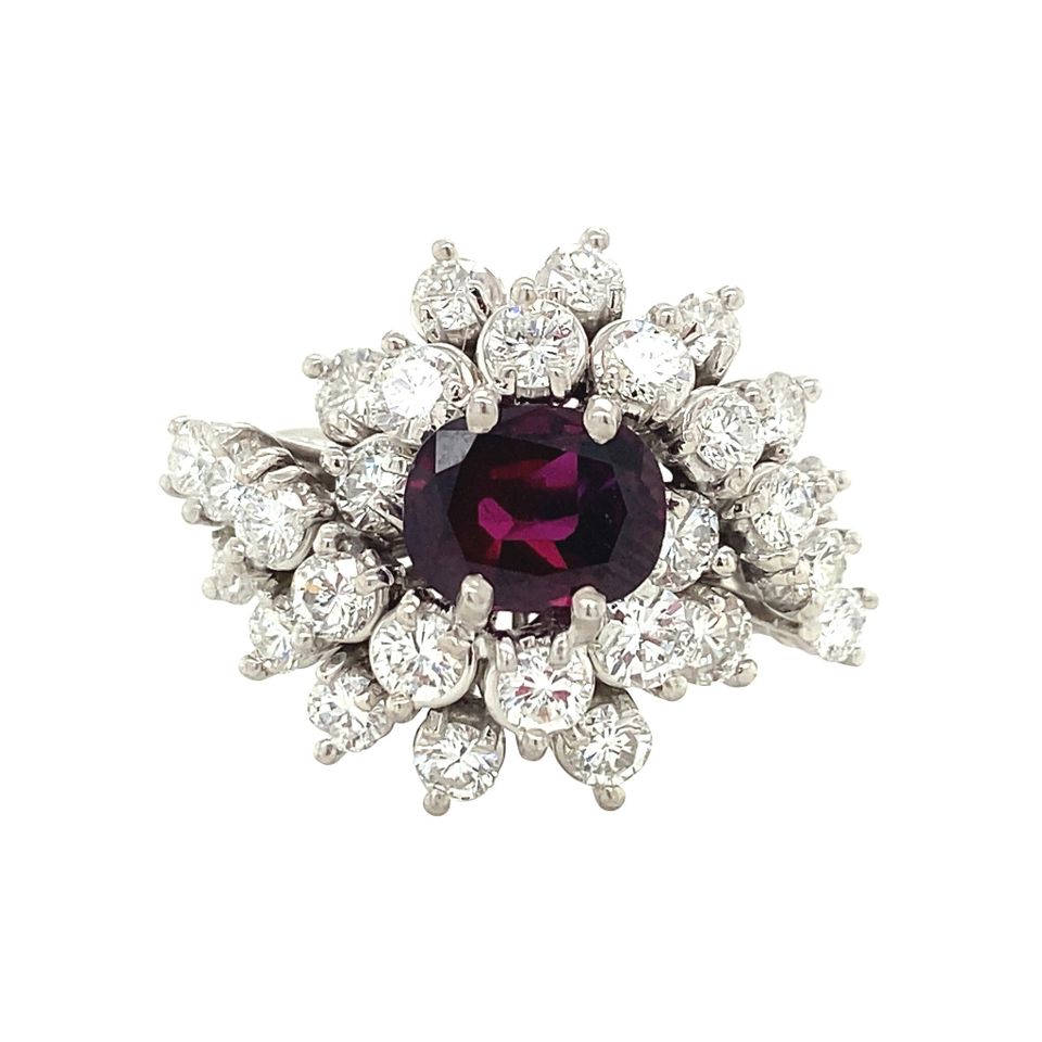 Vintage 14K White Gold Ring with Natural Ruby and Diamond