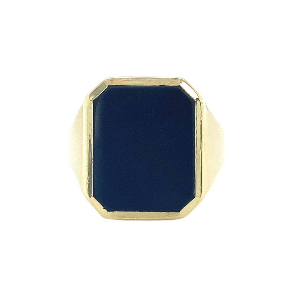 Vintage 14K Gold Signet Ring with Blue Layered Stone