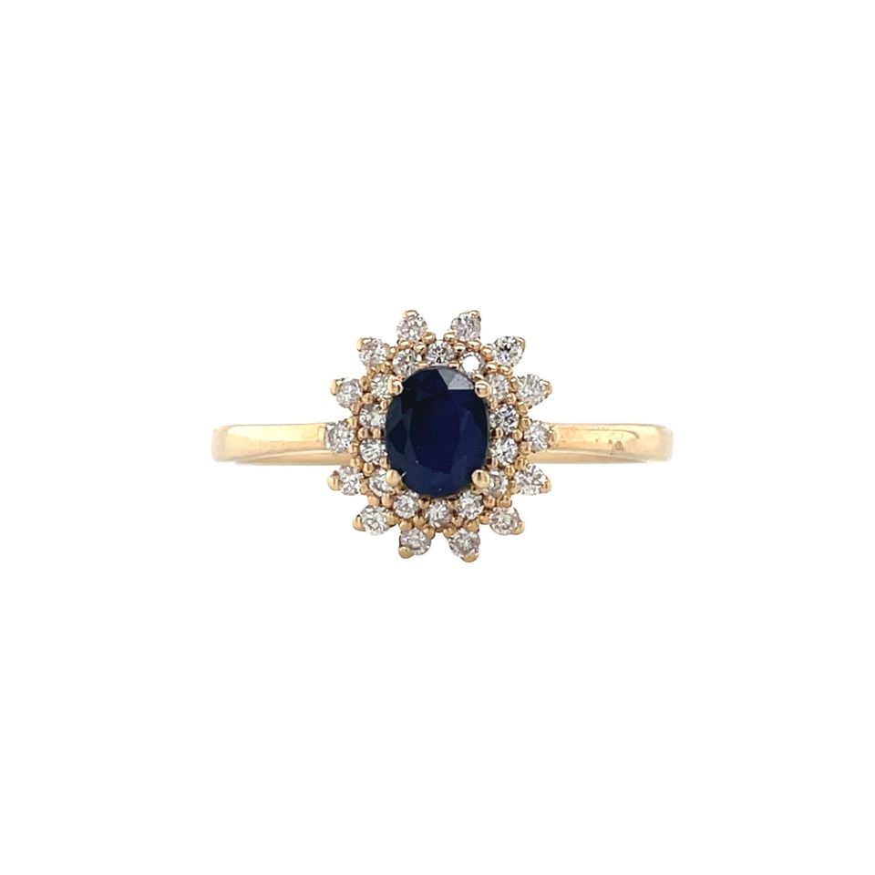 Vintage 14K Gold Cluster Ring with Sapphire and Diamond