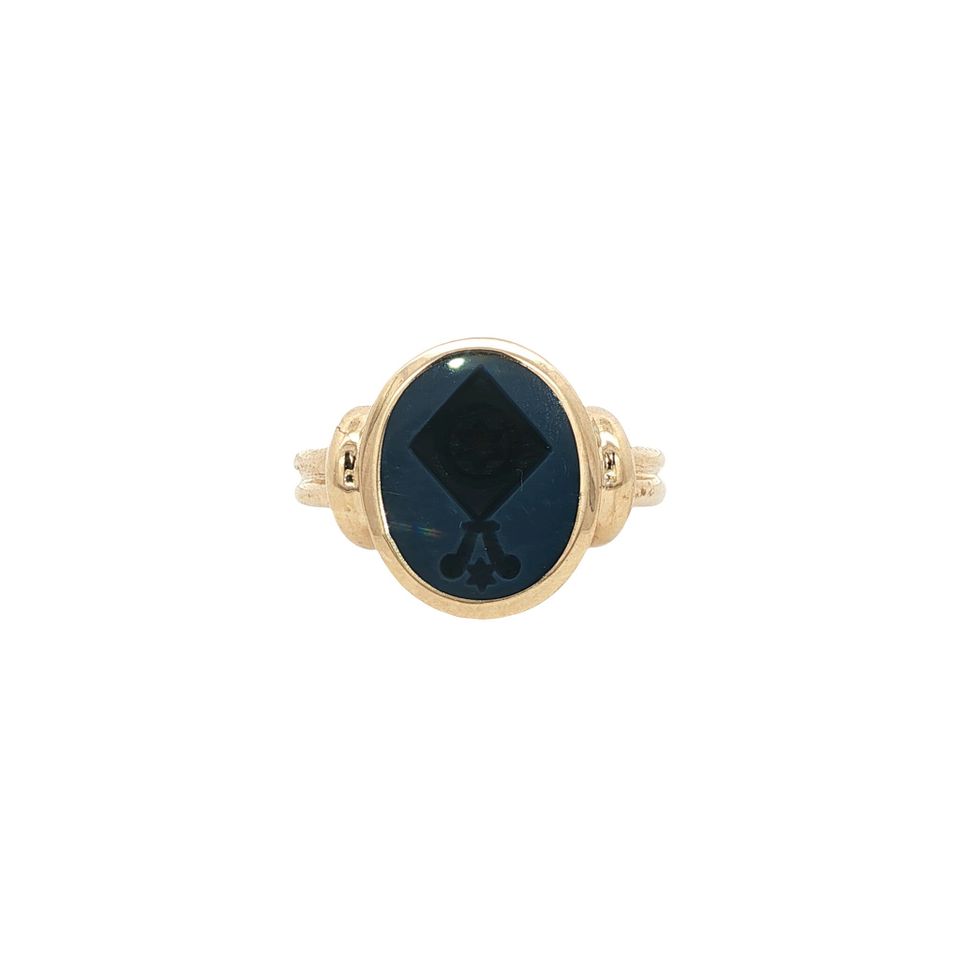 Vintage 14K Gold Signet Ring with Blue Layered Stone