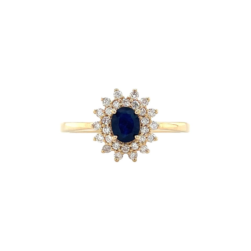 Vintage 14K Gold Dubbele Cluster Ring with Sapphire and Diamond
