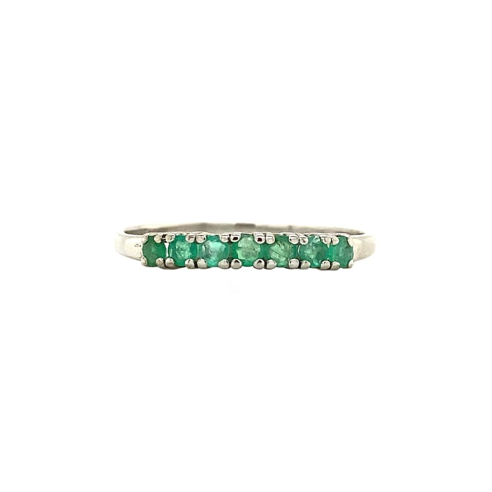 Vintage 14K White Gold Half Eternity Ring with Emerald