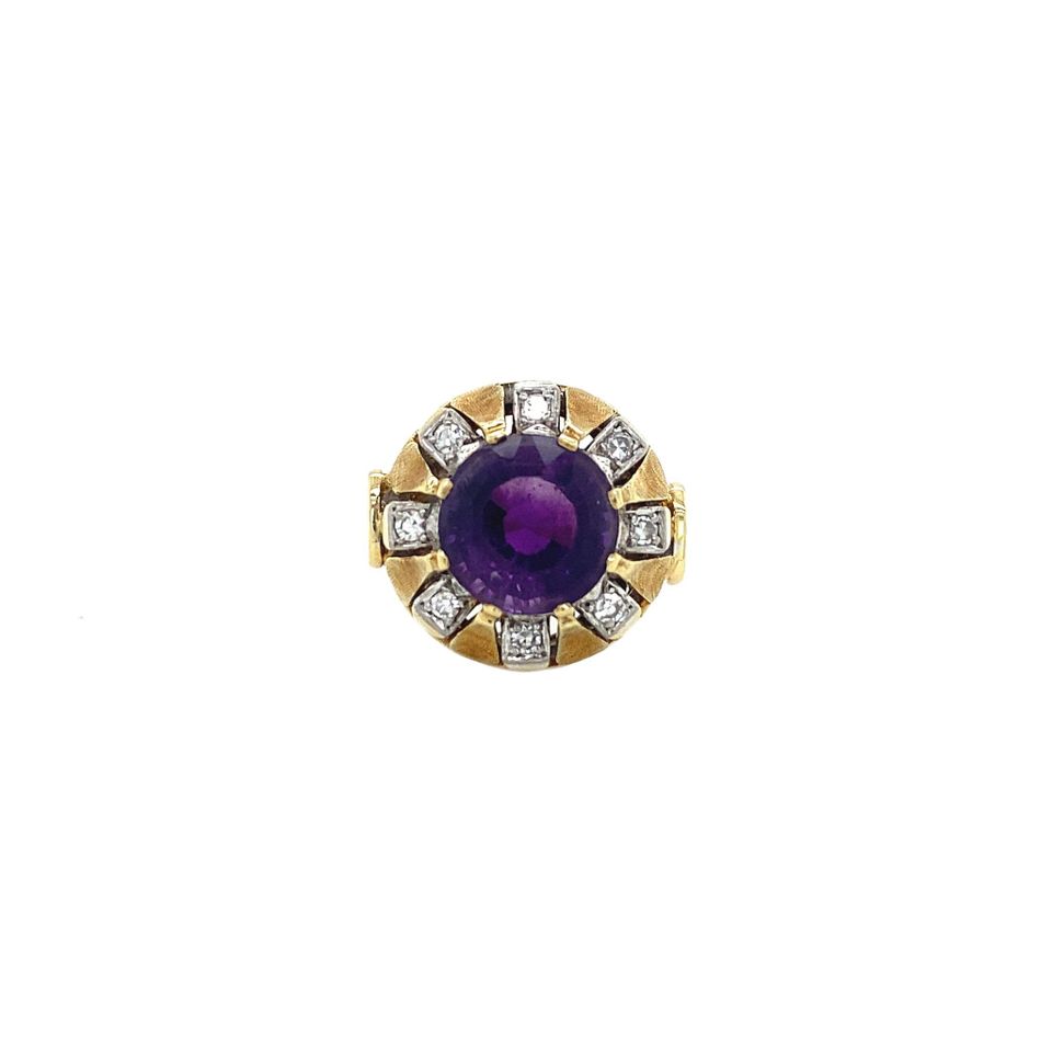 Vintage 14K Gold Ring with Amethyst and Diamond