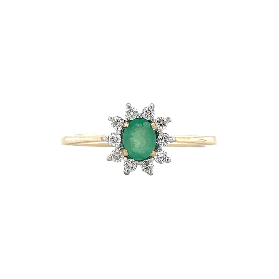 Vintage 14K Gold Cluster Ring with Emerald and Diamond