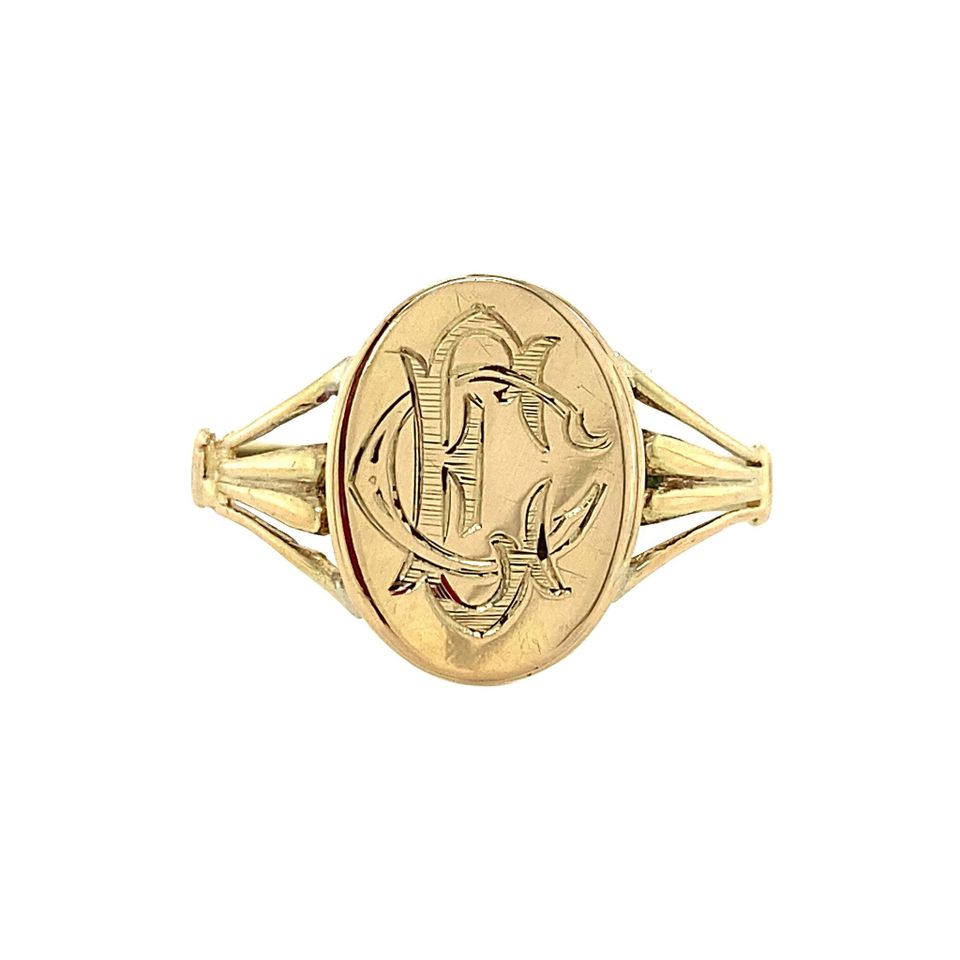 Vintage 9K Gold Signet Ring with Engraving