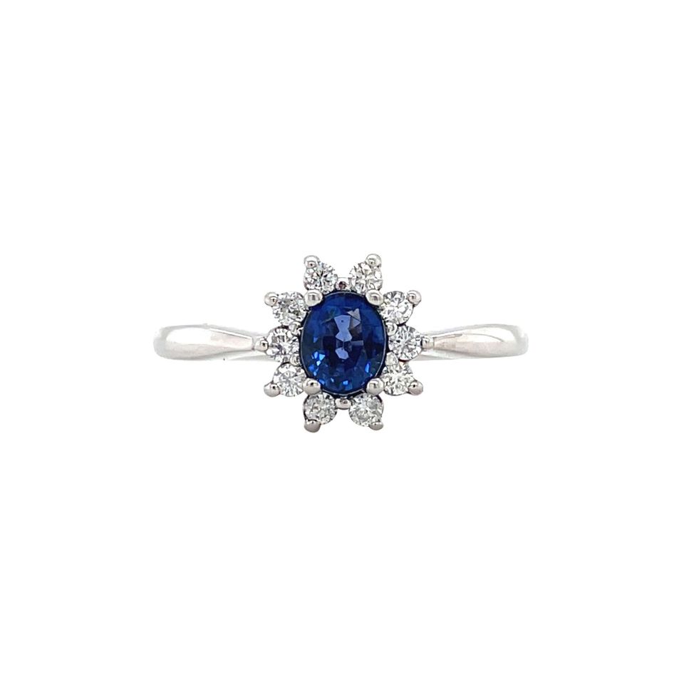Vintage 14K White Gold Cluster Ring with Sapphire and Diamond