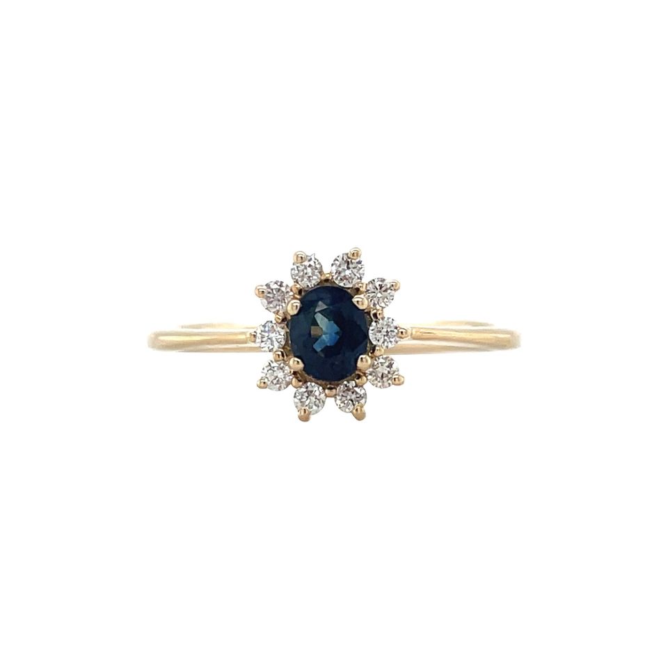 Vintage 14K Gold Cluster Ring with Sapphire and Diamond