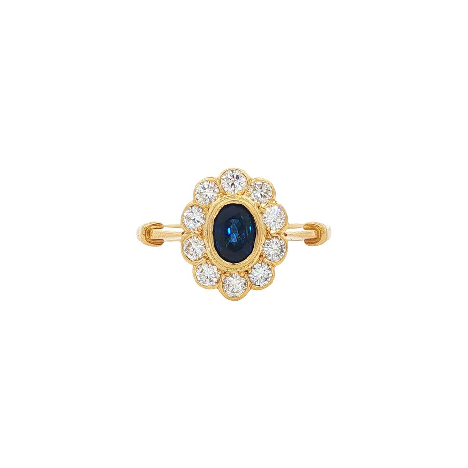 Vintage 18K Gold Ring with Sapphire and Diamond