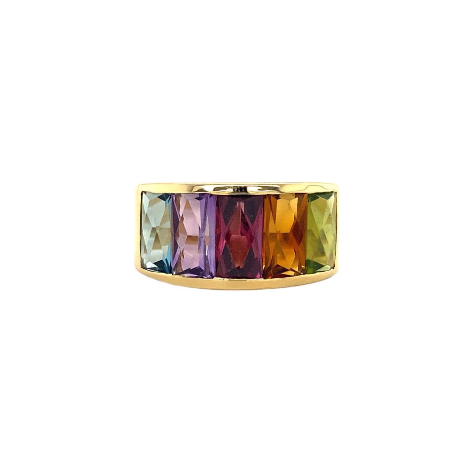 Vintage 18K Gold Ring with Gekleurde Saffieren