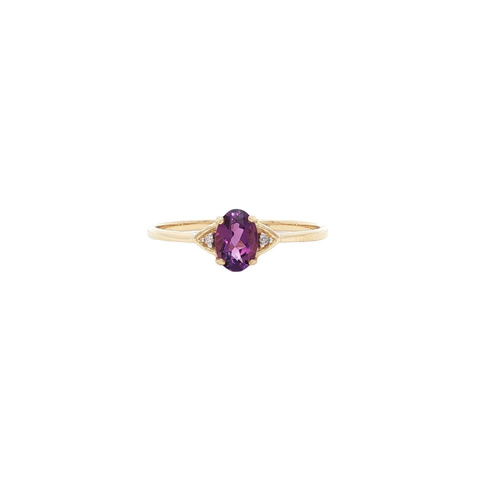 Vintage 9K Gold Ring with Amethyst and Diamond