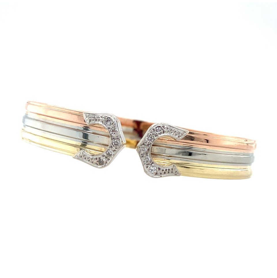 Vintage 14K Tricolor Gold Bangle with Diamond