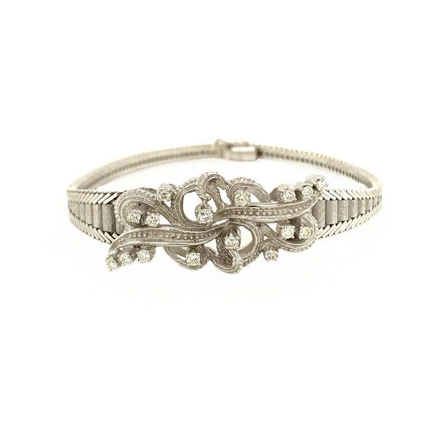 Vintage 14K White Gold Bracelet with Diamond