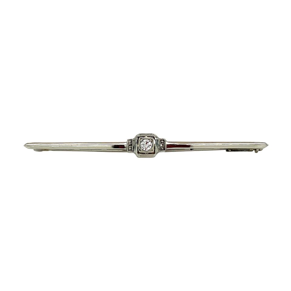 Vintage 14K White Gold Brooch with Diamond