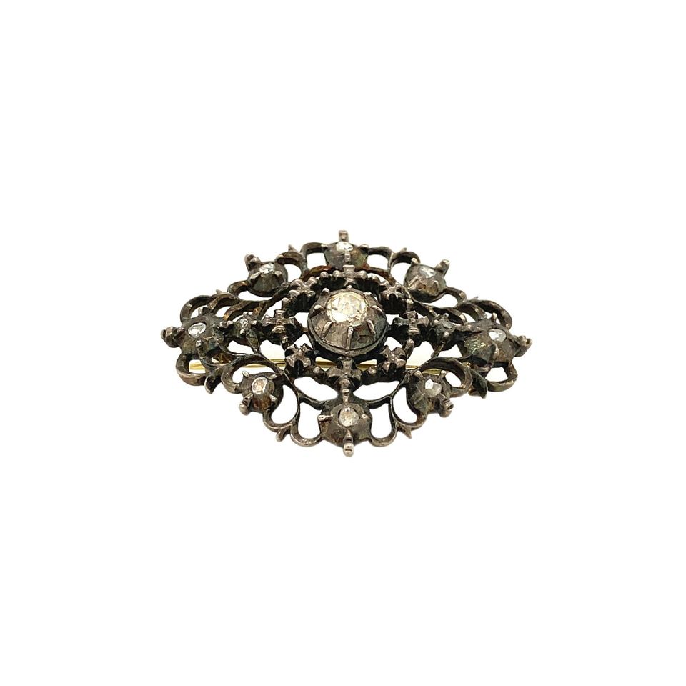 Vintage Silver Brooch with Rose Cut Diamond