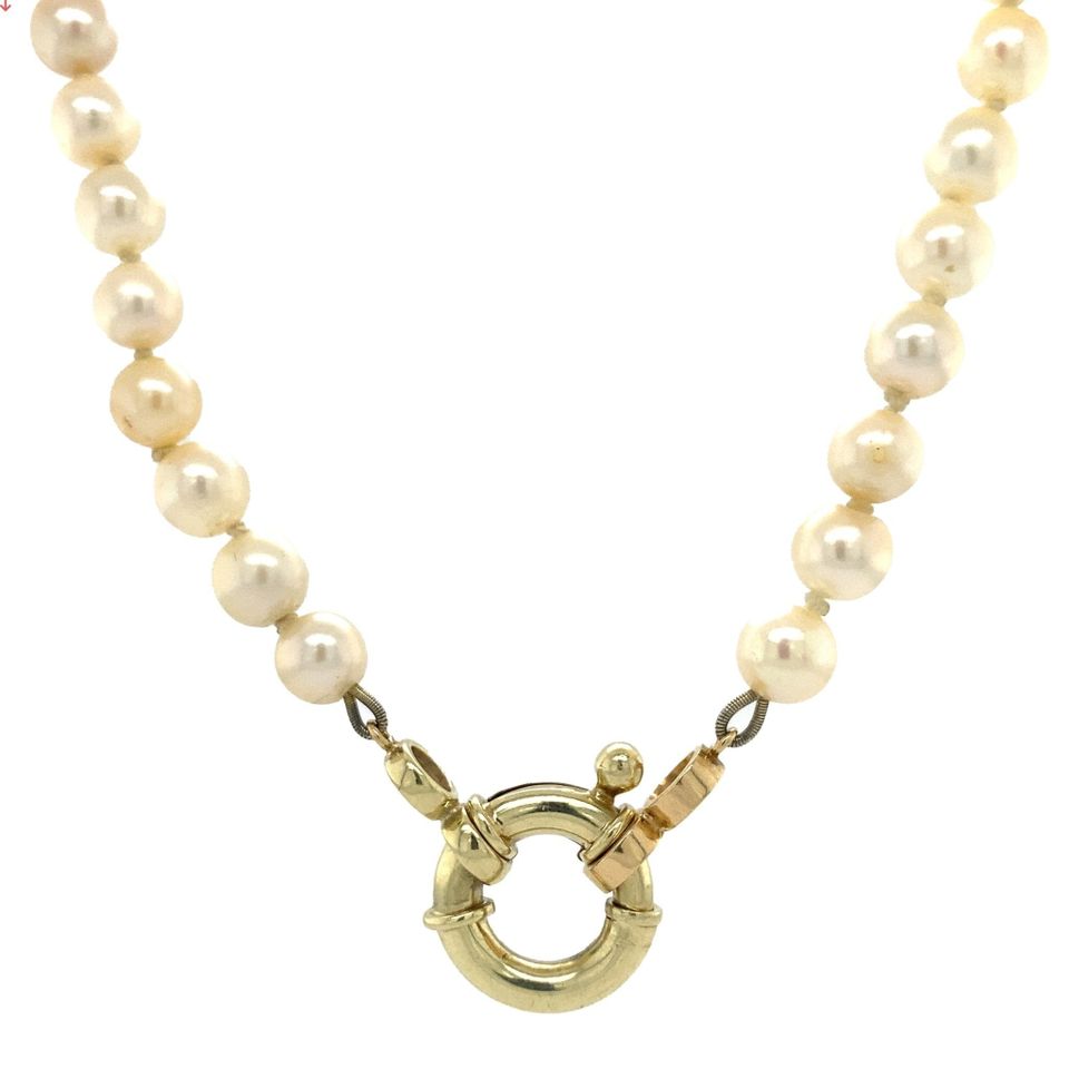Vintage Pearl Necklace with 14K Gold Veerring Clasp