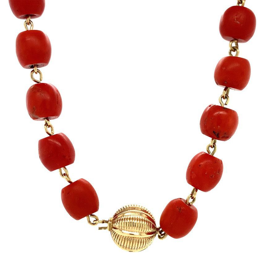 Vintage Red Coral Necklace with 14K Gold Clasp