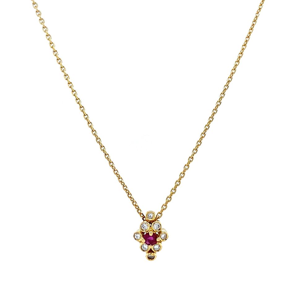 Vintage 18K Gold Necklace Anchor with Pendant with Diamond and Ruby 37.5 cm