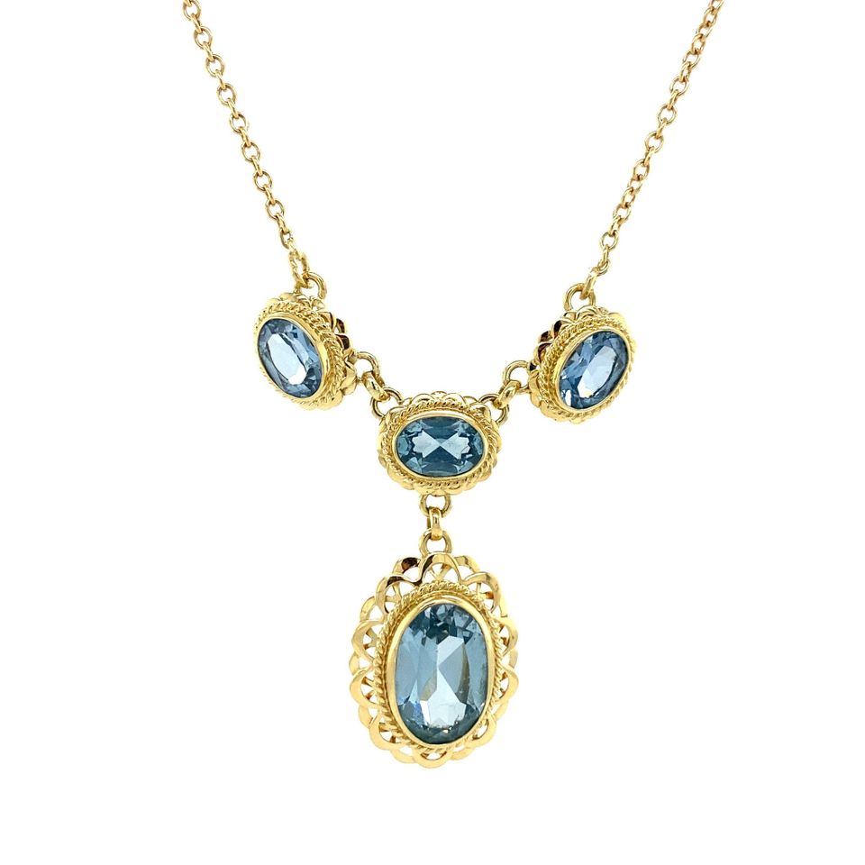Vintage 14K Gold Necklace with Blue Spinel