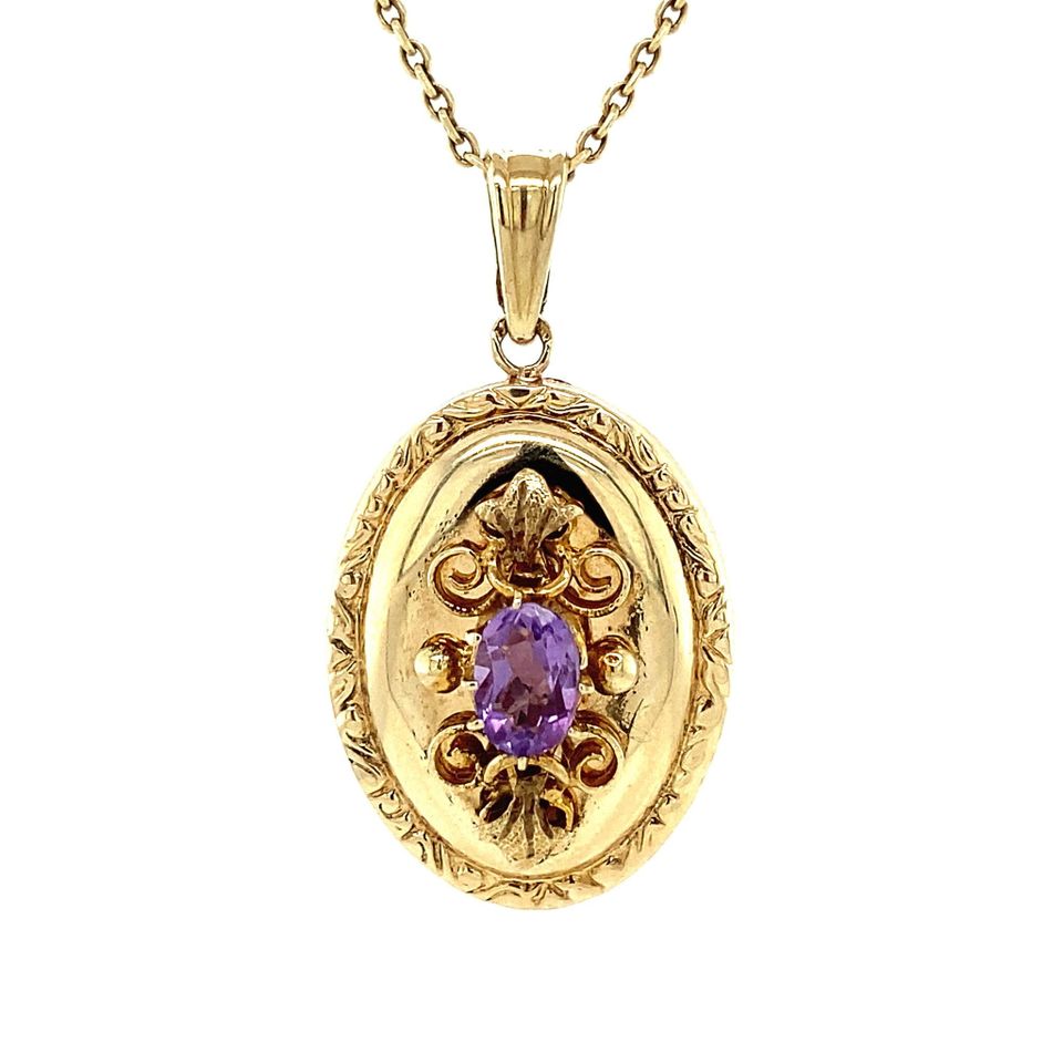 Vintage 9K Gold Pendant with Amethyst