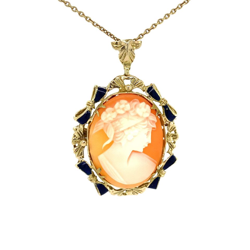 Vintage 14K Gold Pendant and Brooch with Cameo