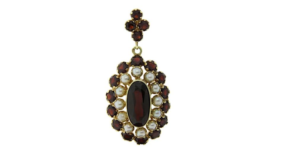 Vintage 14K Gold Pendant with Garnet and Pearl
