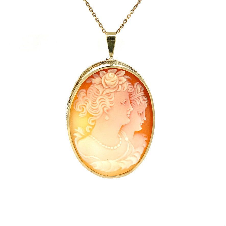 Vintage 14K Gold Pendant and Brooch with Cameo