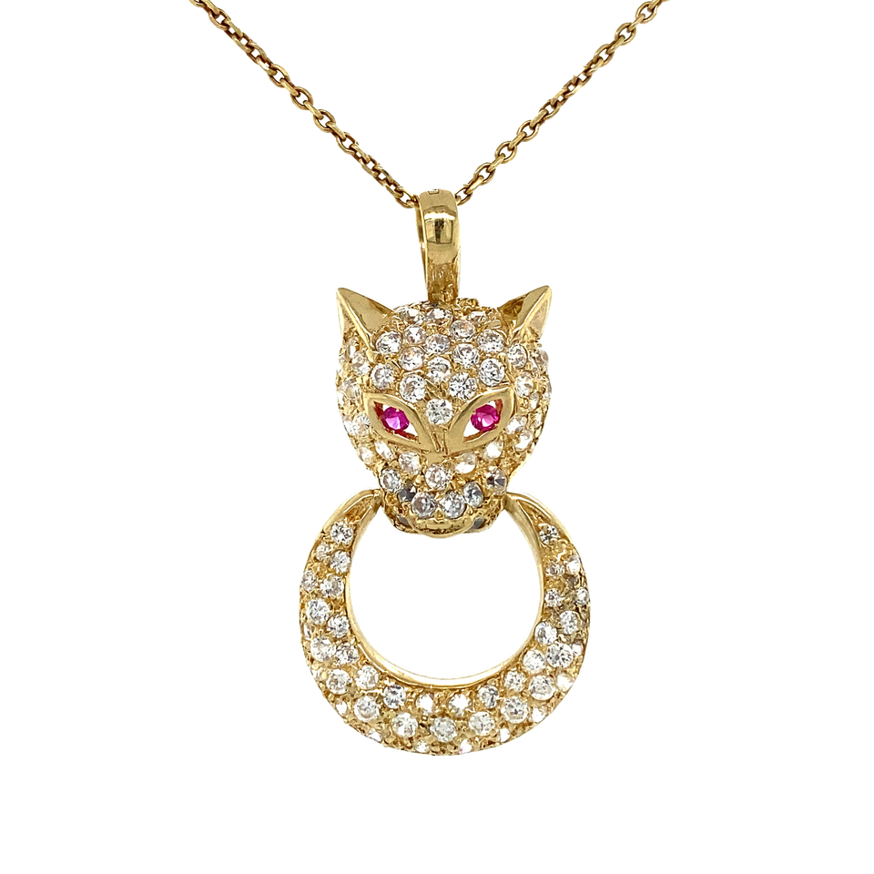 Vintage Panther 12K Gold Pendant with Cubic Zirconia