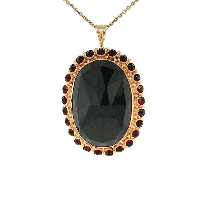 Vintage 14K Gold Cluster Pendant and Brooch with Garnet