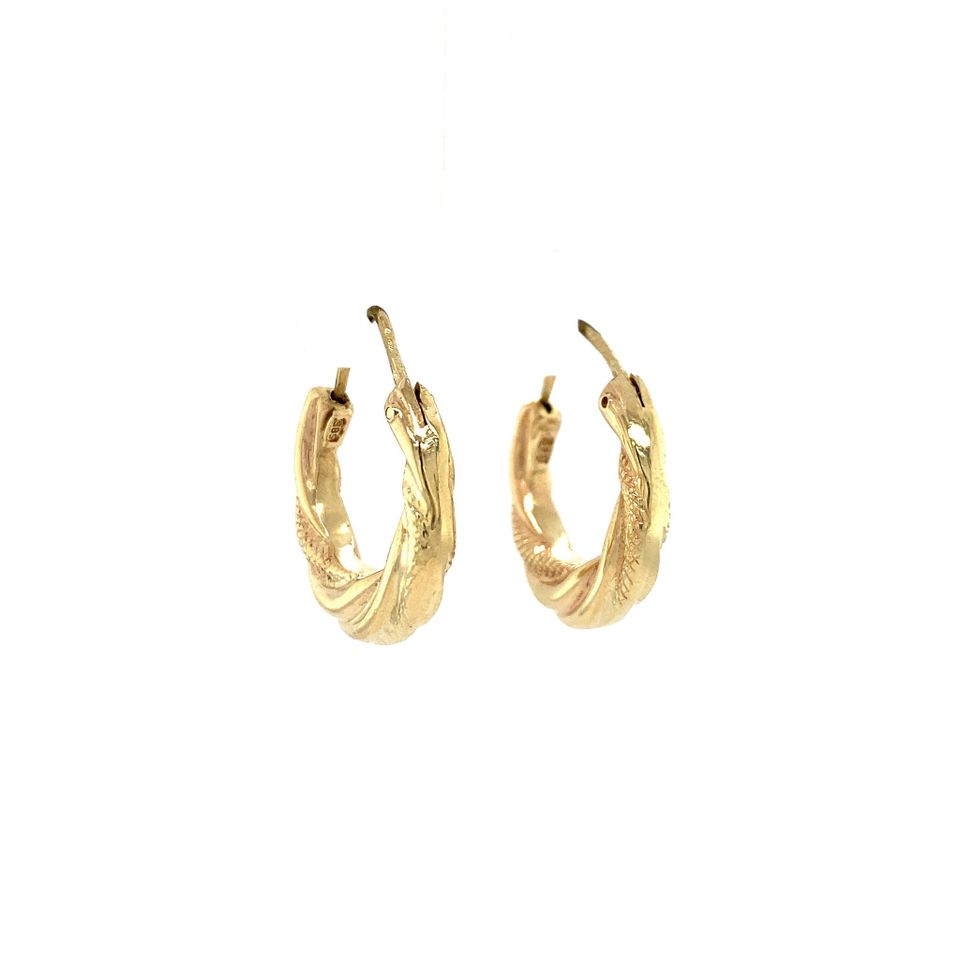 Vintage 14K Gold Fancy Hoop Earrings