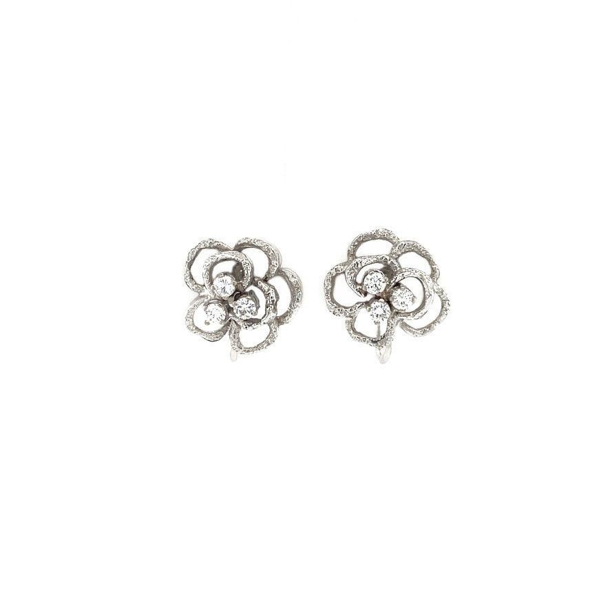 Vintage 18K White Gold Fancy Clip Earrings with Diamond