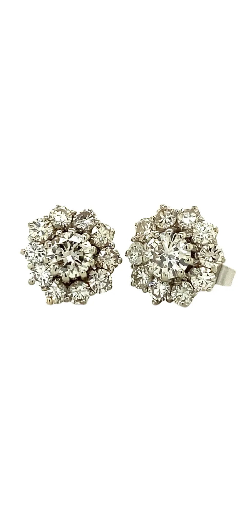 Vintage 18K White Gold Cluster Stud Earrings with Diamond
