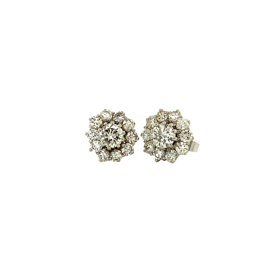 Vintage 18K White Gold Cluster Stud Earrings with Diamond